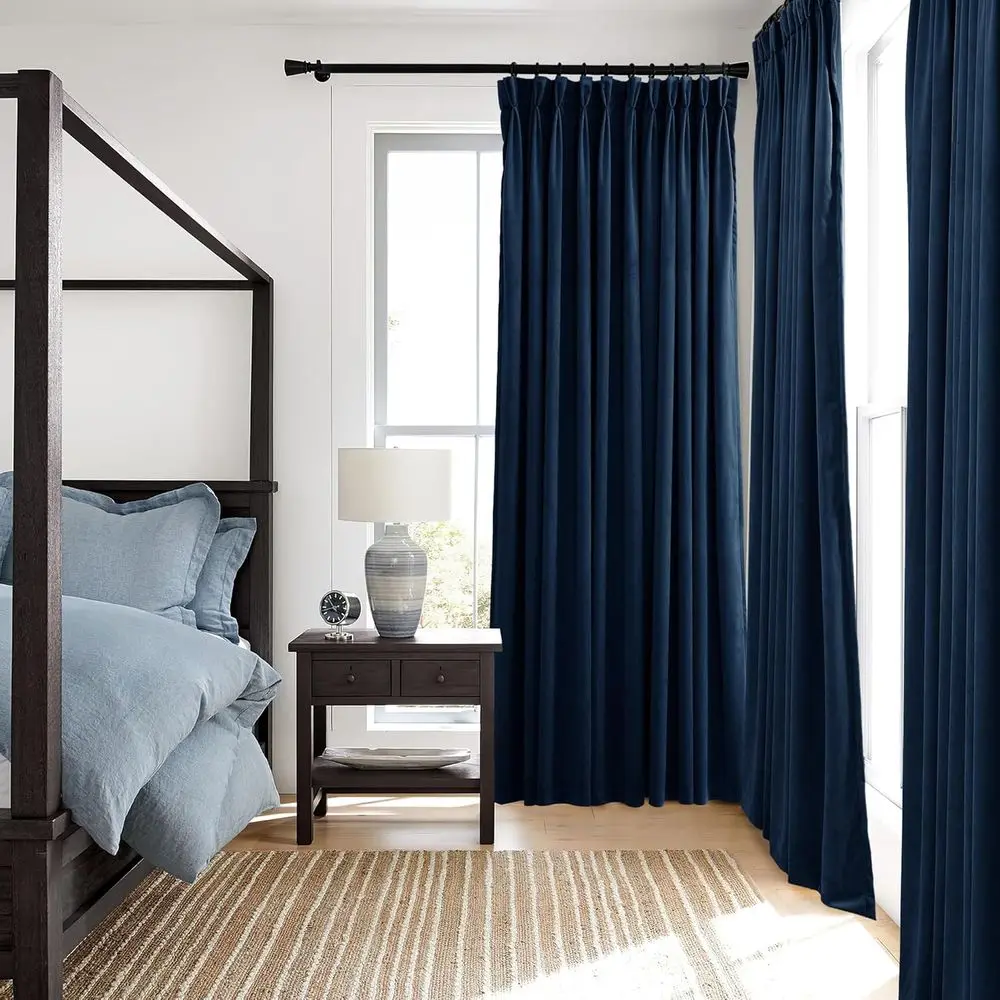 Navy Blue Velvet Pinch Pleat Room Divider Curtains, 66x84, Blackout & Thermal Insulated for Privacy in Living Room