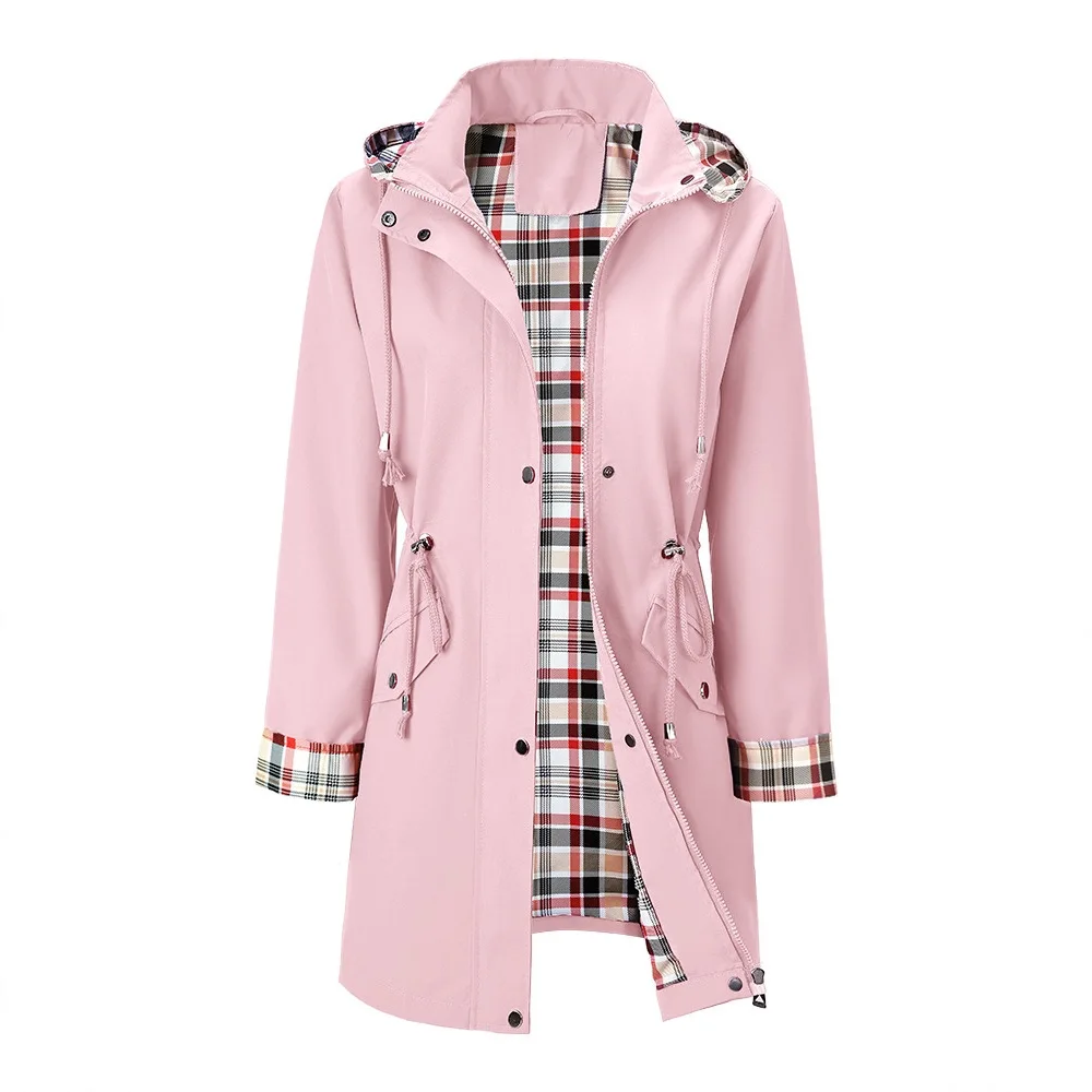 سترة WOBDAEL 3 في 1 منقوشة مقاومة للماء للنساء - المطر والرياح والباردة، معطف خريفي نسائي للخريف مغطى بالكامل #5