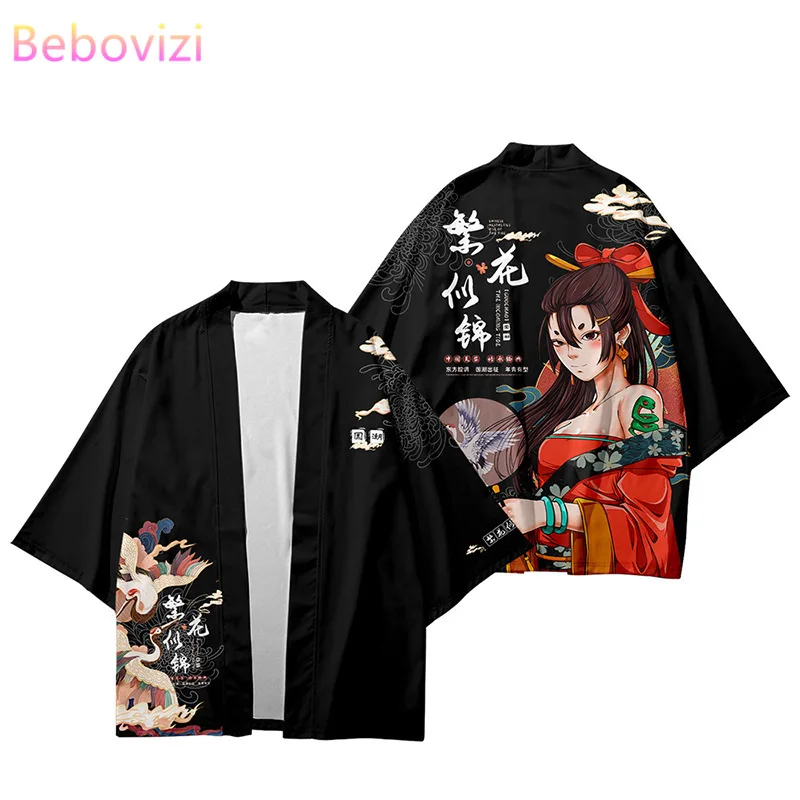 

Chinese Style Anime Character Print Kimono Japanese Fashion Casual Beach Cardigan Tops Women Men Haori Asian Clothing Plus Size