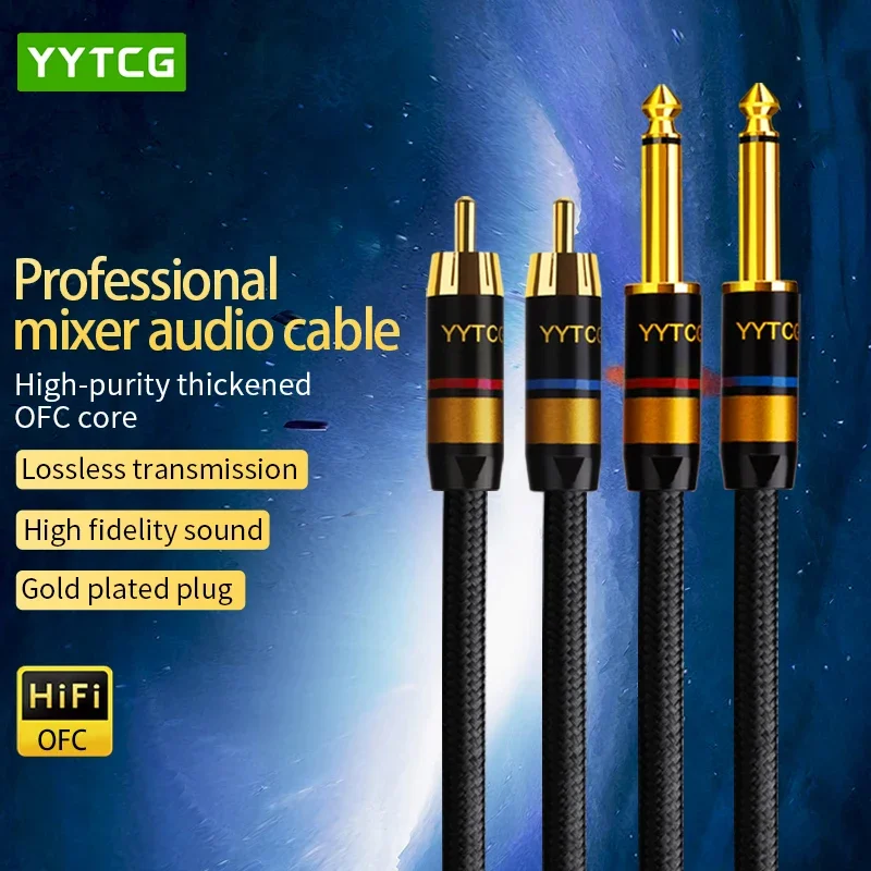 

YYTCG 1 Pair Hifi Dual 6.35mm to Dual RCA Audio Cable for Amplifier Mixer Speaker Hi-end OFC 6.5mm to RCA audio Cable