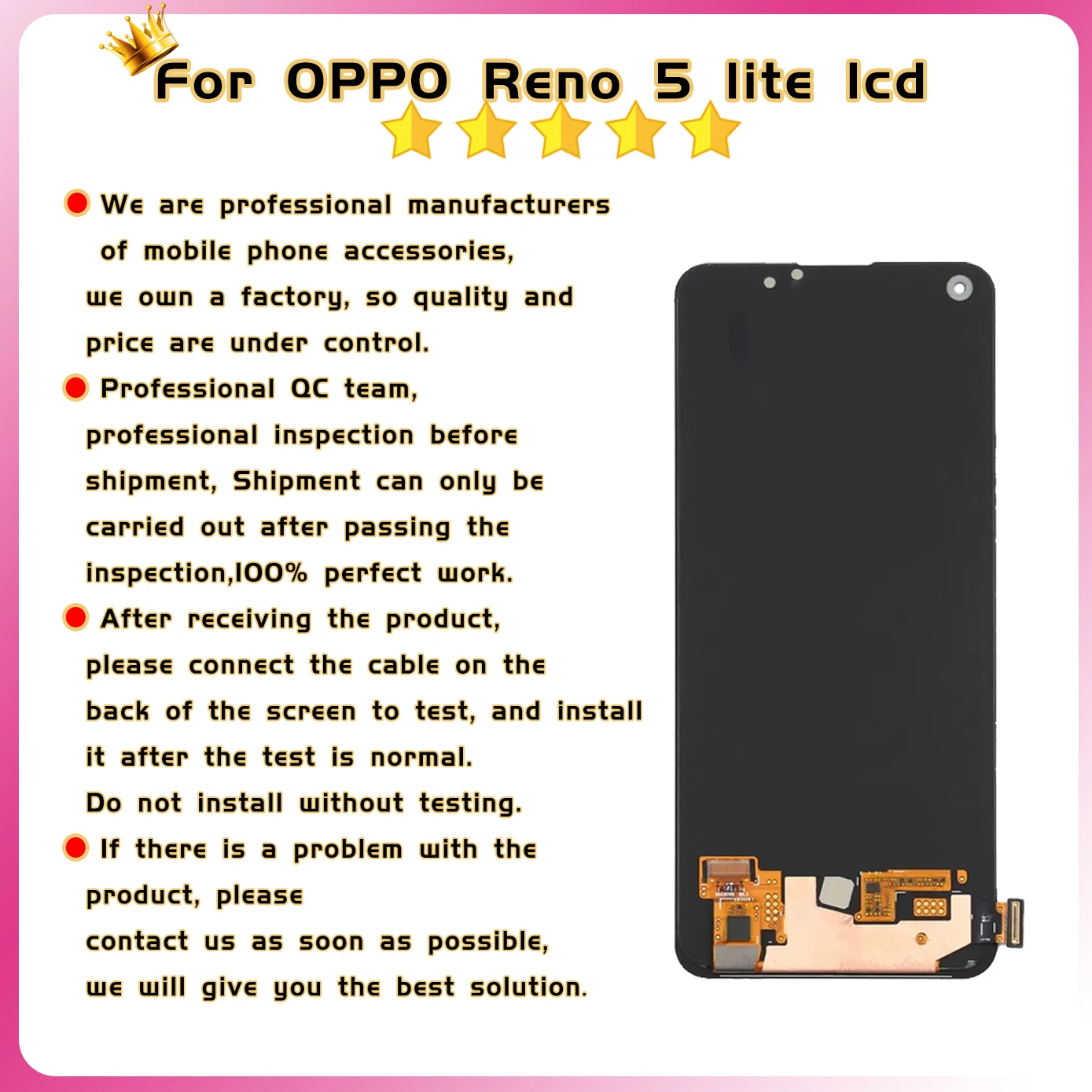 100% Tested 6.43\'\' For OPPO Reno5 Lite Screen Digitizer Assembly Replacement For Reno 5 Lite CPH2205 LCD Display Touch