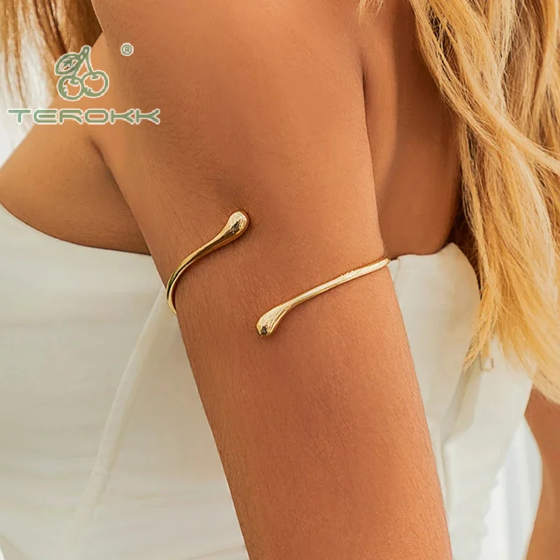 2024 Simple Vintage Water Drop Open Cuff Bangles For Women Trend Goth Geometric Arm Bracelet Aesthetic Jewelry Gift﻿ image 2