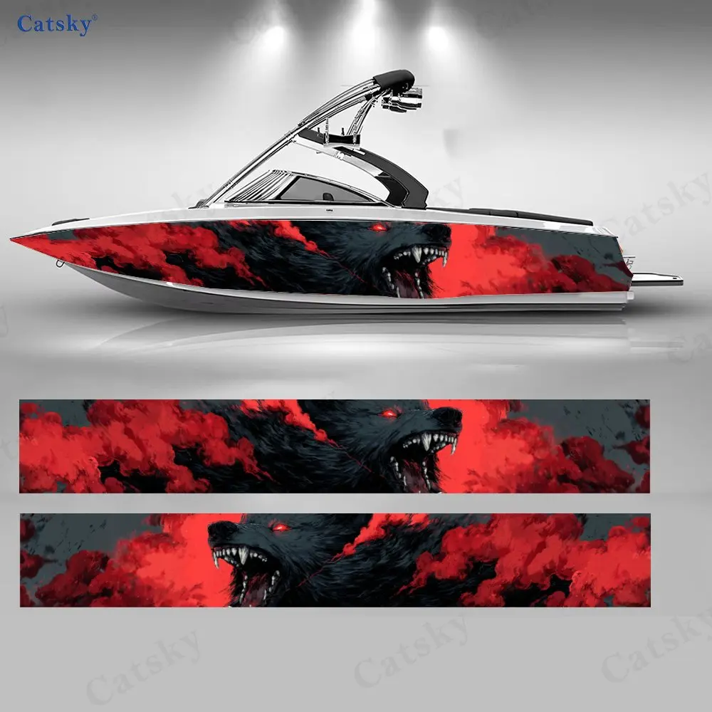 

Наклейки на лодки с изображением рычащего черношерстного волка с красными глазами, водонепроницаемые виниловые наклейки из ПВХ для рыболовных лодок, прочные и стильные.