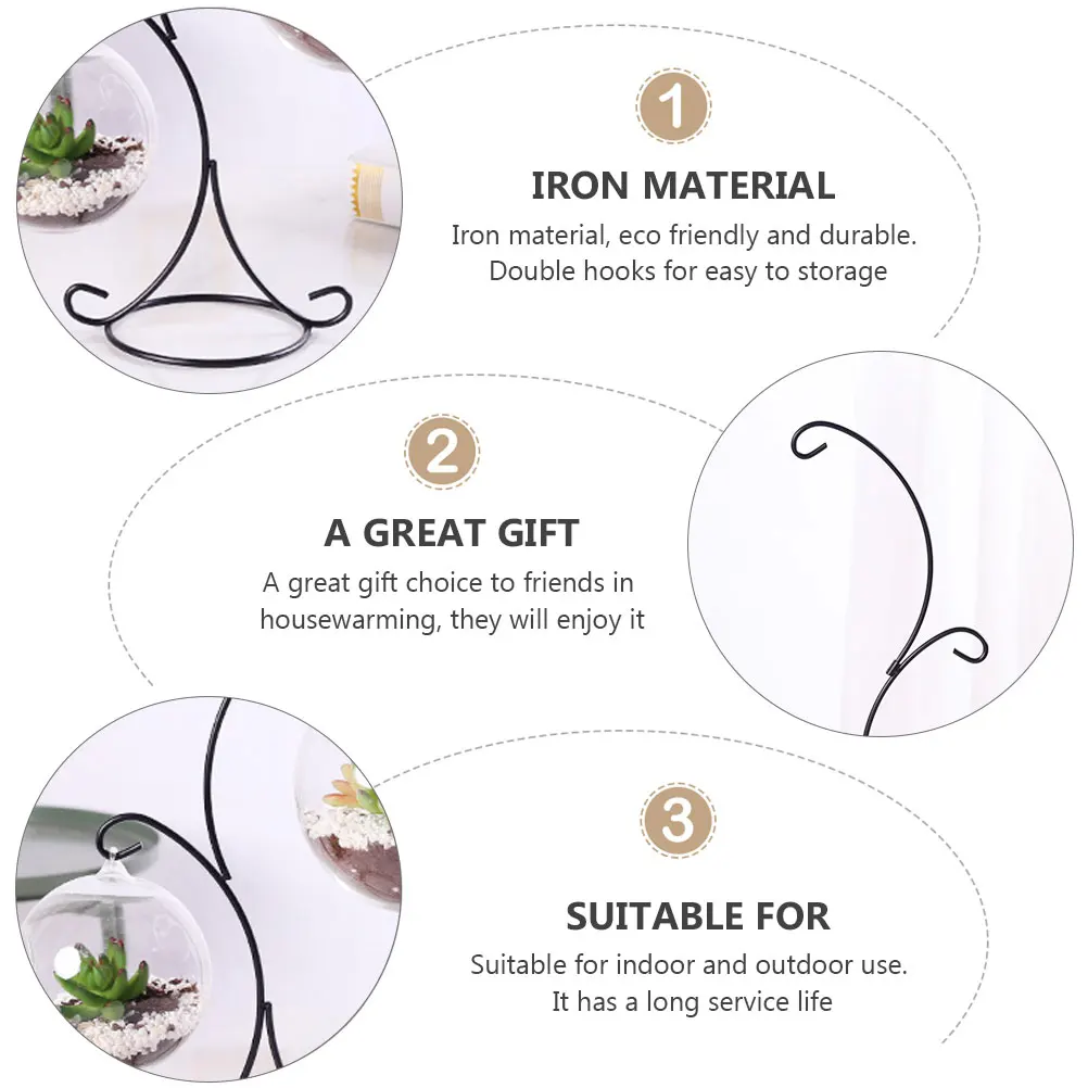 

2pcs Iron Flower Pot Stand Wrought Black Hooks Durable Eco-friendly Double Storage Plant Decor Shelf