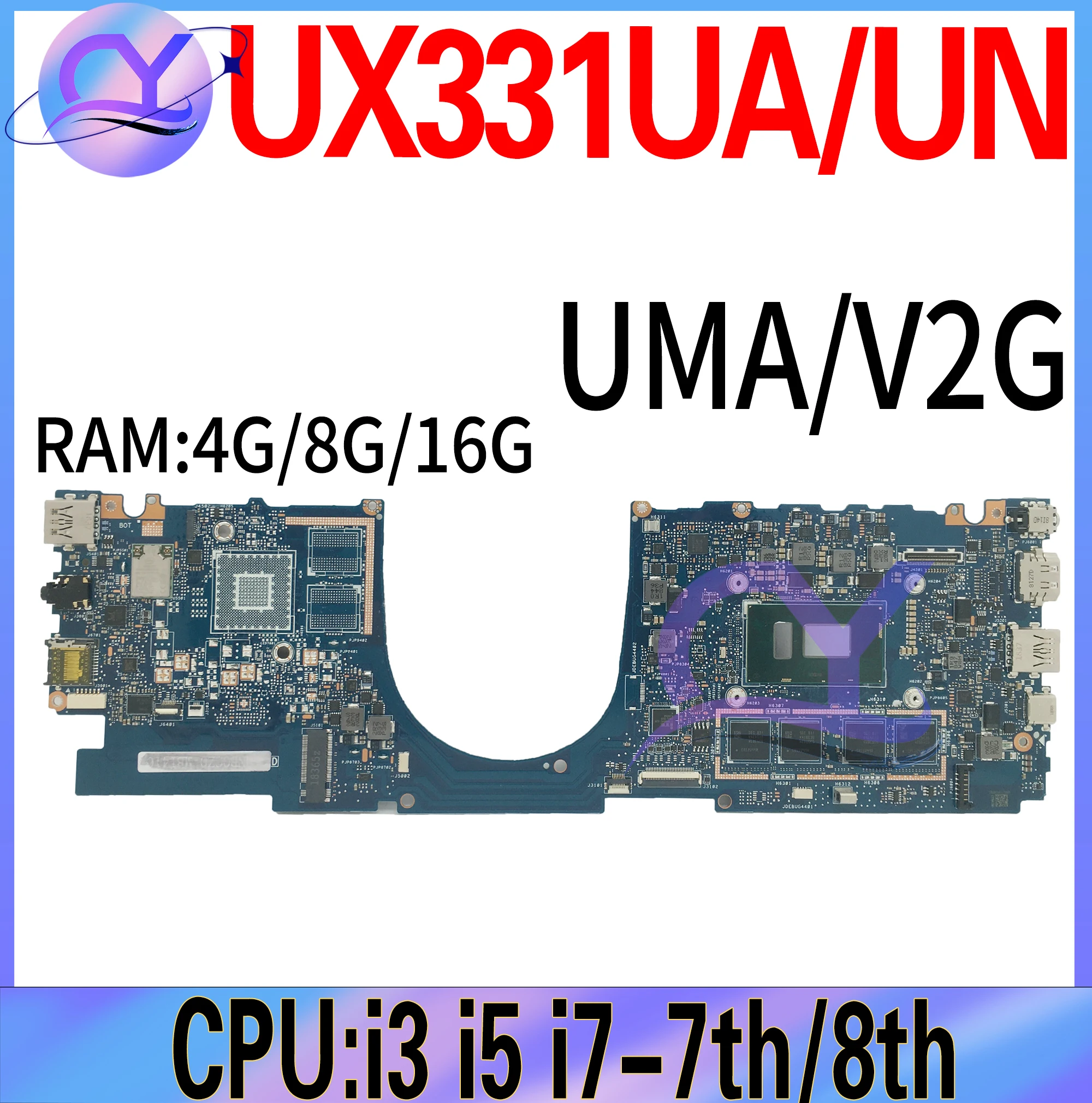 UX331UA Laptop Motherboard For ASUS UX331 UX331U UX331UN UX331UAL Notebook Mainboard I3 I5 I7-7th 8th RAM-4G 8G 16G UMA V2G