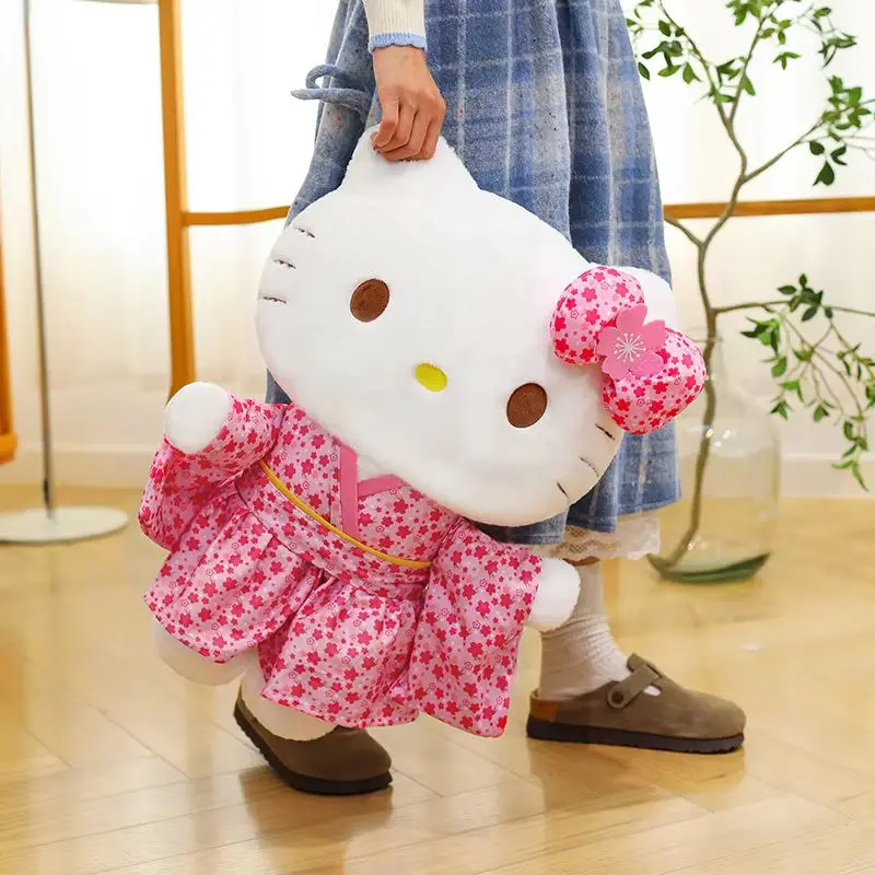 Jouet en peluche de dessin animé Hello Kitty, Kimono Sakura de Style japonais, poupée en peluche douce, oreiller en peluche mignon Kawaii, décoration de maison pour enfants filles, cadeau