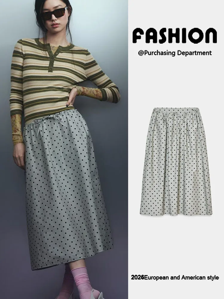 Fashionable Midi Polka Dot Skirt Women's New Arrival Summer Season Versatile Half-length Ensemble Perfect for Parties