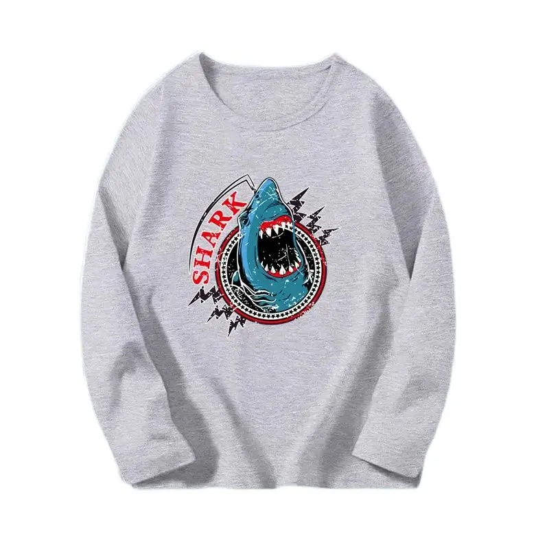 2024 Boys Autumn Tee Tops Children Cartoon Animals Shark Print Cotton T-Shirt Clothes Kids Long Sleeve T-shirts