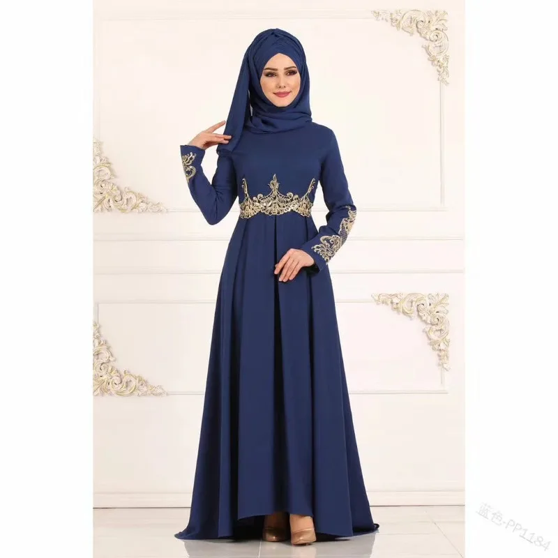 2023 Fashion Islam Abaya Dress Solid Color Embroidery Robe Femme Muslim Slim Fit Fashion Dubai Turkey Islam Robe (Without Hijab)