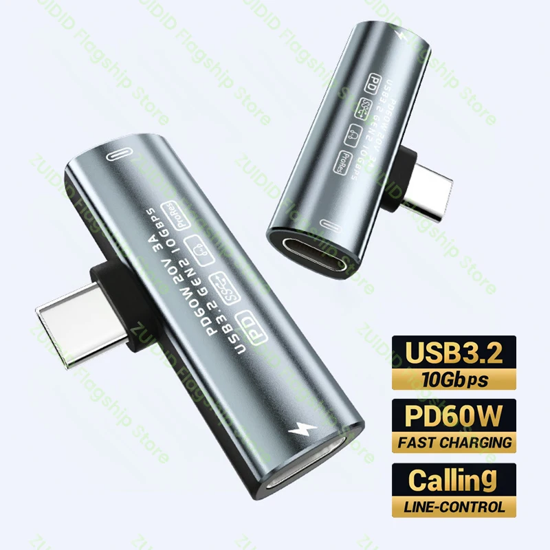 Adapter 2w1 USB C na Dual Type C Aux Audio Adapter USB3.2 10Gbps PD60W Szybkie ładowanie Aux Konwerter słuchawek do iPhone 15 Pro Samsung