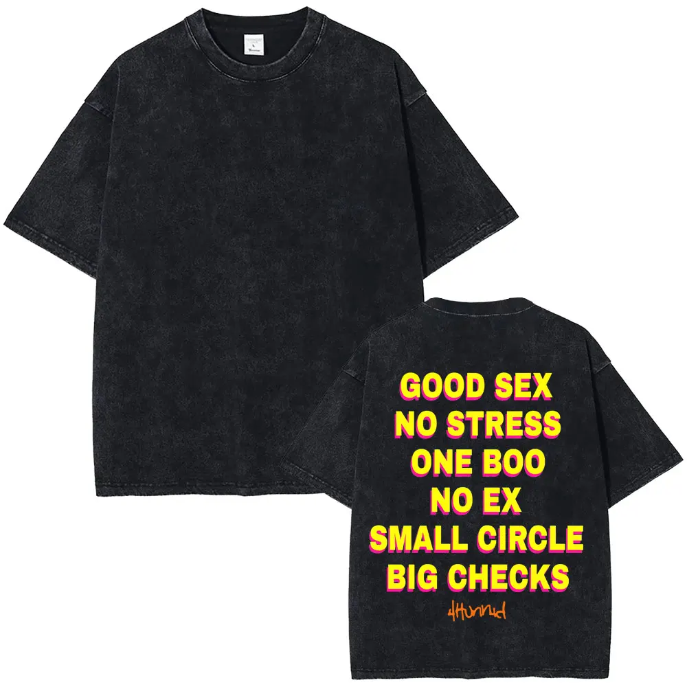 Funny Good Sex No Stress One Boo No Ex Small Circle Big Checks Vintage Washed T-shirt Men's Women Cotton Casual Humor T-shirts