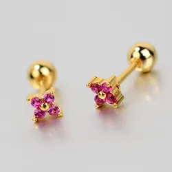 1PC 20G Gold Color Screw Stud Earrings for Women Cute Zircon Ear Bone Nail Mini Crystal Flower Pierced Earrings Fashion Jewelry