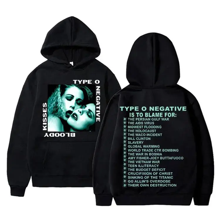 90s Streetwear Rock Type O Negative 1993 Bloody Kisses Touring Album Print Hoodie High Quality Casual Hoodies Unisex #1