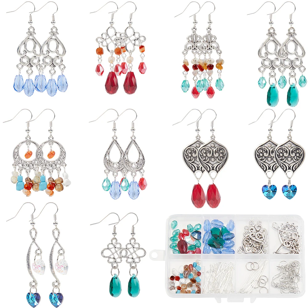 

DIY Chinese Style Alloy Chandelier Earring Making Kit Mixed Teardrop Drop Earrings Mixed Color