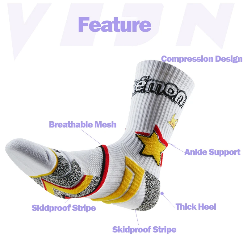 Veidoorn Elite Athletic Performance Basketball Socks Shock Absorbing Arch Support Sports Socks for Running Training and Fitness