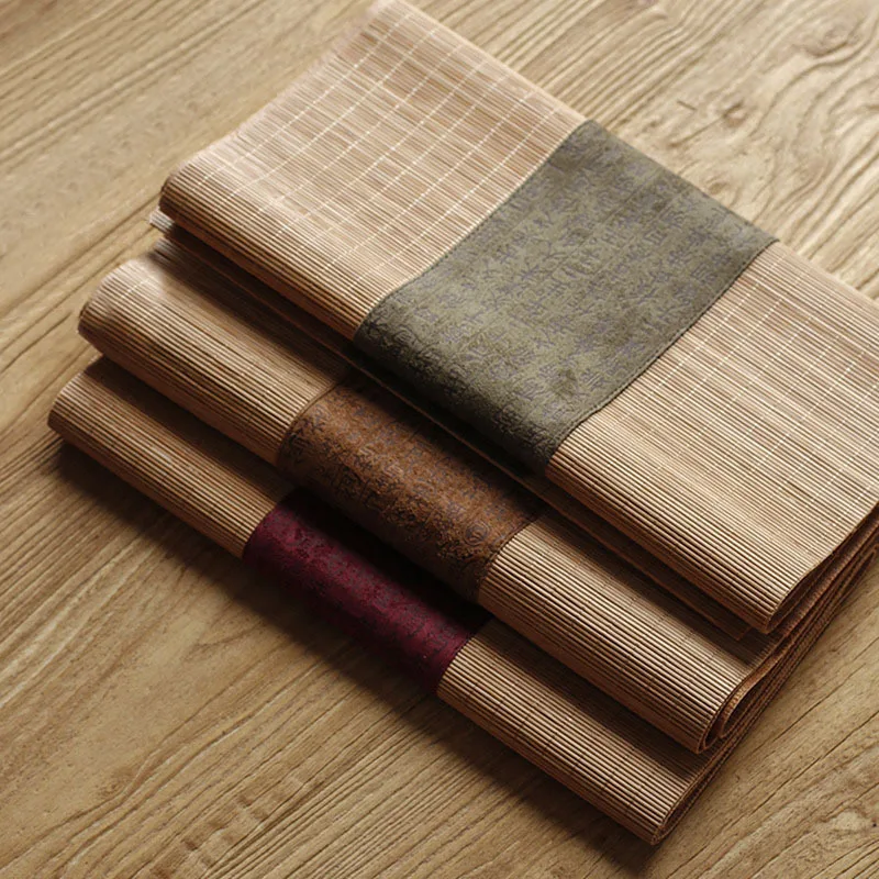 Fabric Bamboo Tea Mat Linen Zen Table Runner Japanese Tea Tray Mat Tablecloth Tea Set Accessories