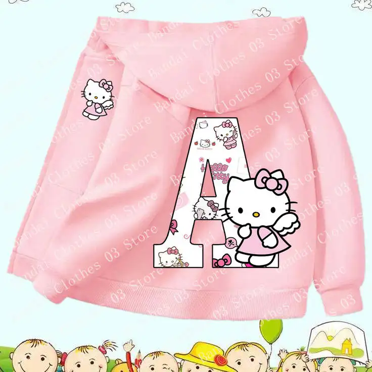 

Spring Hello Kitty Zipper Hoodie, A-Z English Letters, Kawaii Harajuku Pattern, Fashionable Sports Girl Top, Girl Sater Hoodie