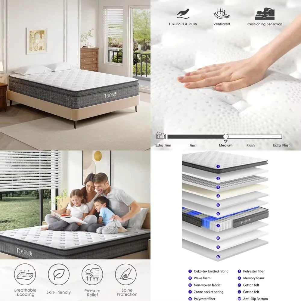 Medium Firm Full Size Gel Memory Foam Hybrid Mattress with Pocket Coil Springs, 14 Inches, Mattress in a Box, CE Certified