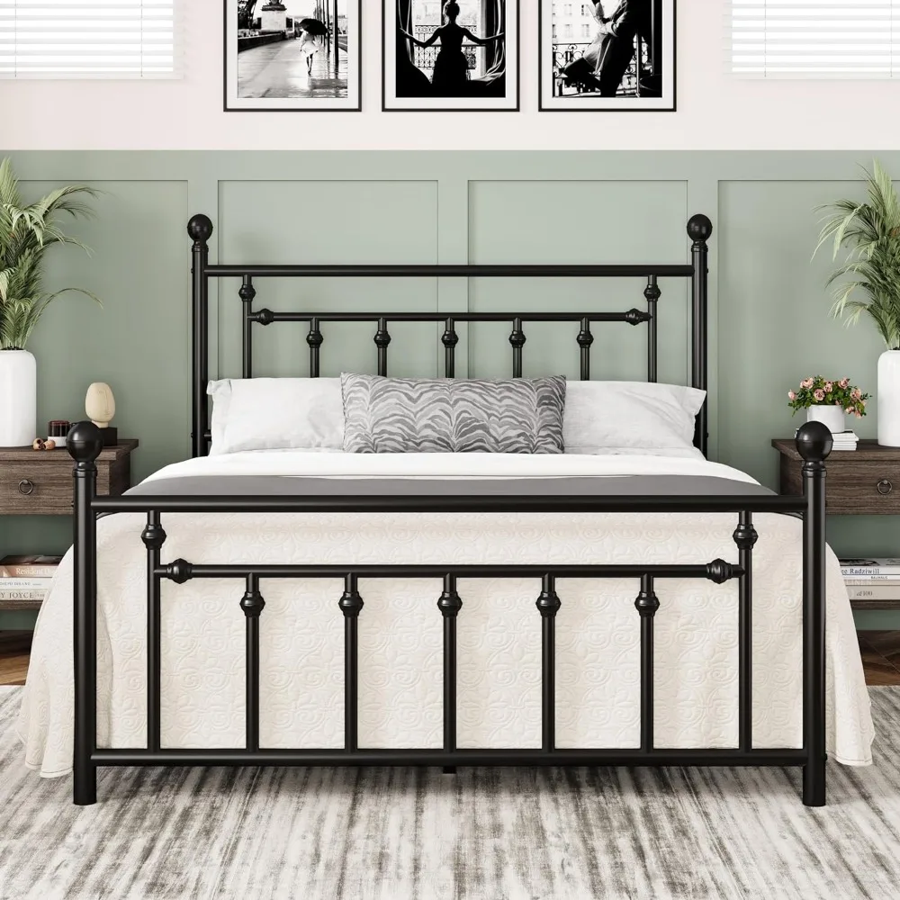 

14Inch Queen Size Metal Platform Bed Frame with Victorian Vintage Headboard and Footboard/Under Bed Storage/No Box Spring Needed