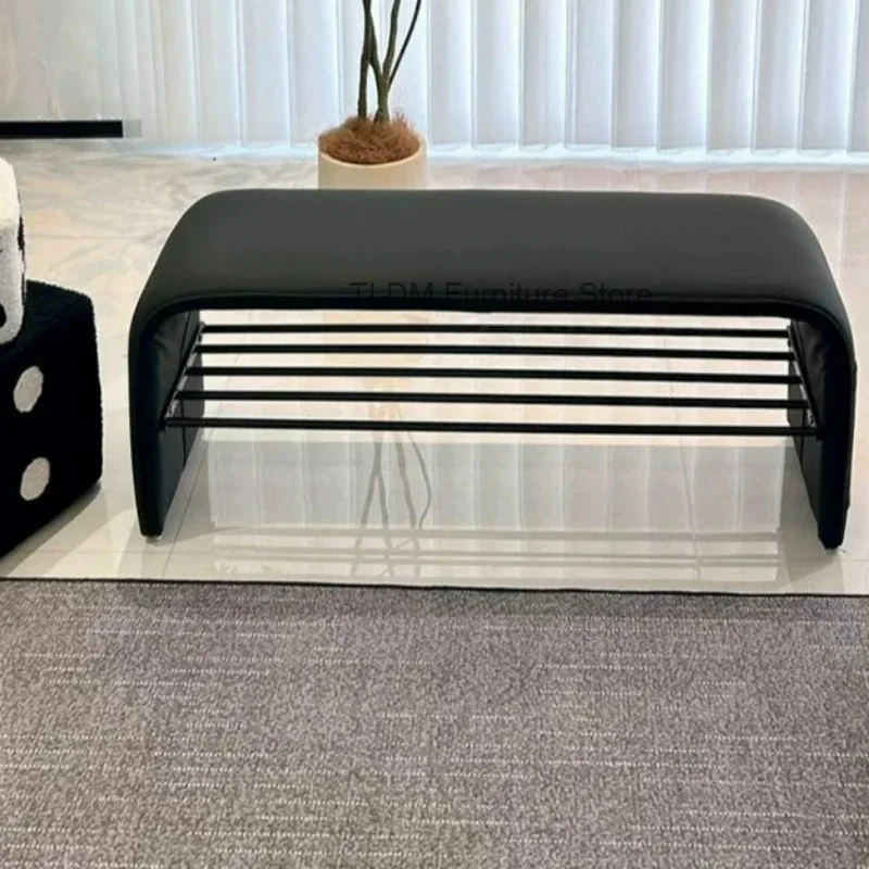 Stool Steel Shelving Shoes Metal Changing Stool Entryway Bench Black Upholstered Storage Shoes Wonen Changing Hotel Furniture