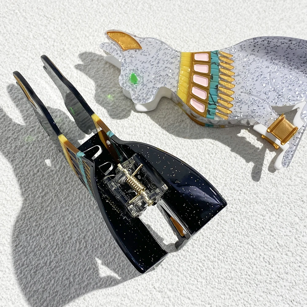 

AENSOA New Acetic Acid Egyptian Cat Women's Hair Clip Creative Cute Animal Cartoon Black/White Color Outdoor Popular Hairpin
