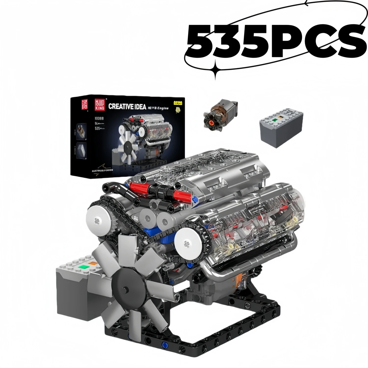 

535PCS Mould King MOC V8 Engine Building Block Assembly Technical Car Brick Set Educational Car Engine Toys Kids Christmas Gift