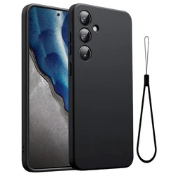 Black Soft Silicone Lanyard Cord Phone Case For Samsung Galaxy S20 S21 S22 S23 S24 Ultra FE S8 S9 S10 Plus lite 5G Back Cover