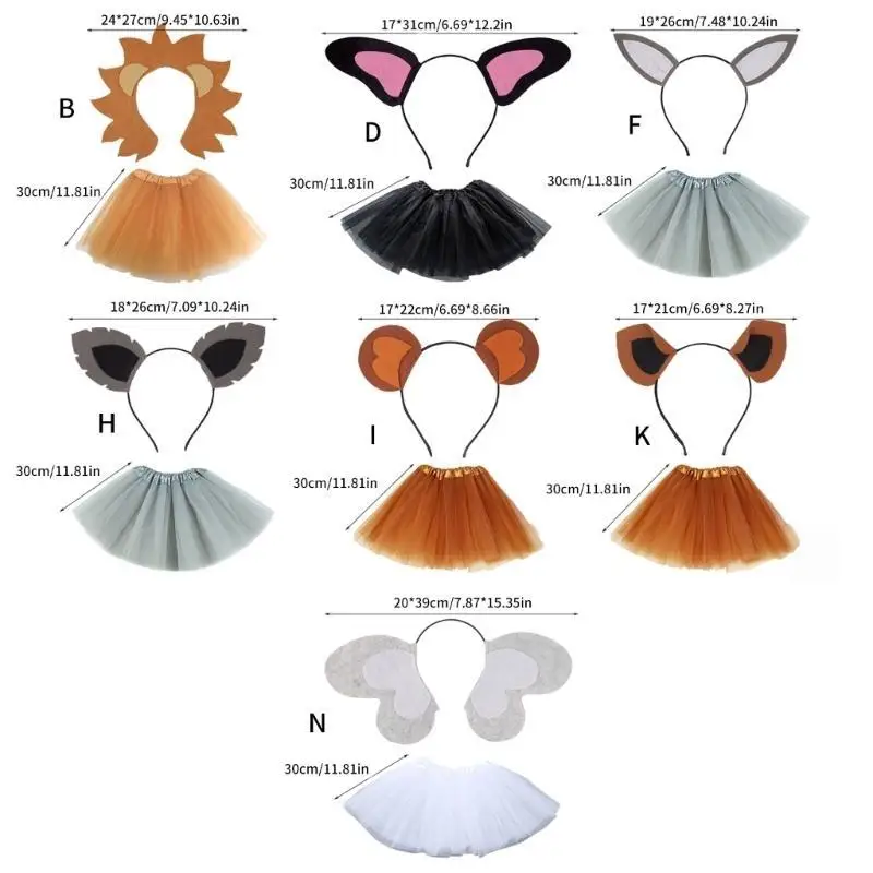 39BD 할로윈 개 원숭이 토끼 코끼리 의상, 동물 드레스 코스프레 키트 헤어 밴드, 아이 생일 할로윈을위한 스커트