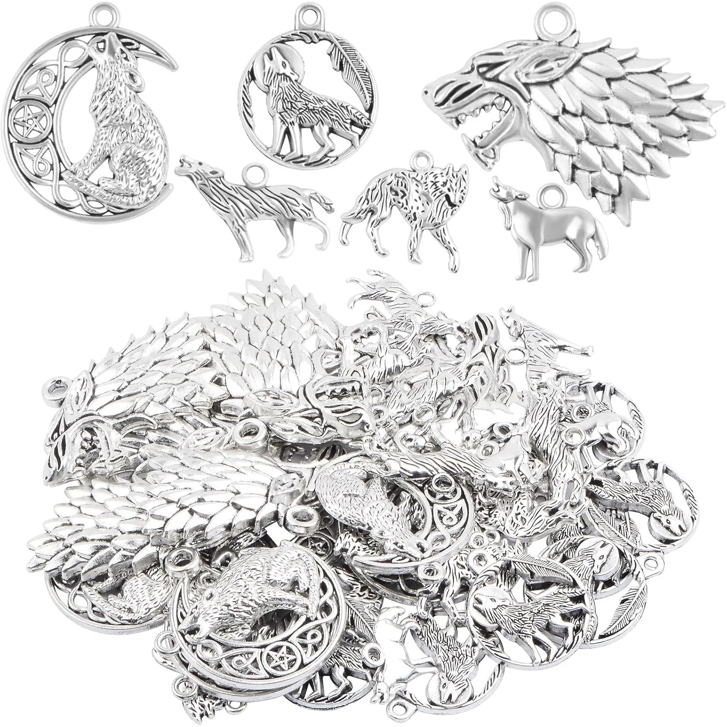 

48 шт. смешанные подвески в форме волка, тибетское серебро, висячие подвески в виде головы волка в виде животного для проектов ручной работы «сделай сам», изготовление ювелирных изделий