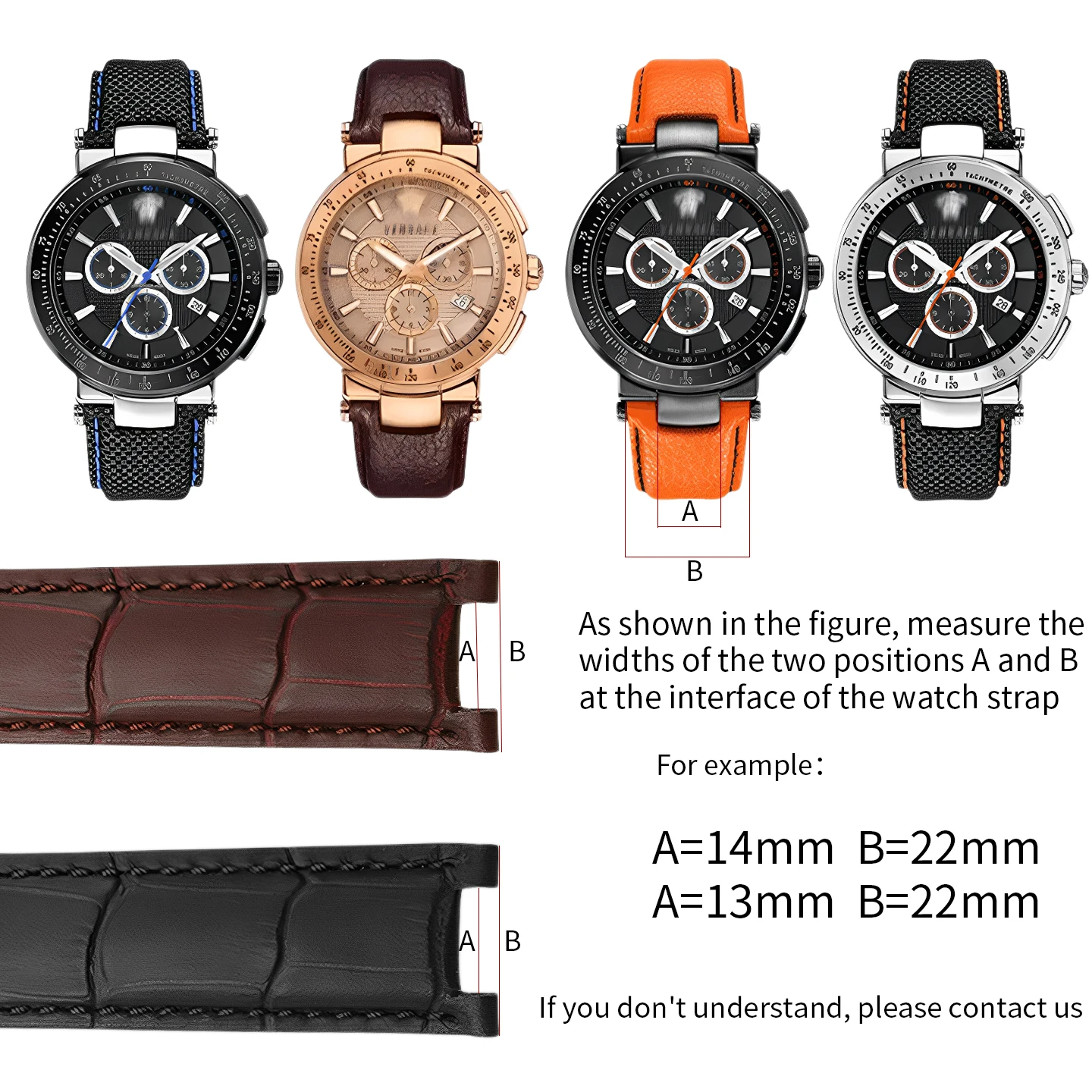 Genuine Leather Watchband for GC guess Cartie-r Pasha W3108/HPI004 Versace 22*13mm 20*11mm Notched Strap Butterfly clasp bracele