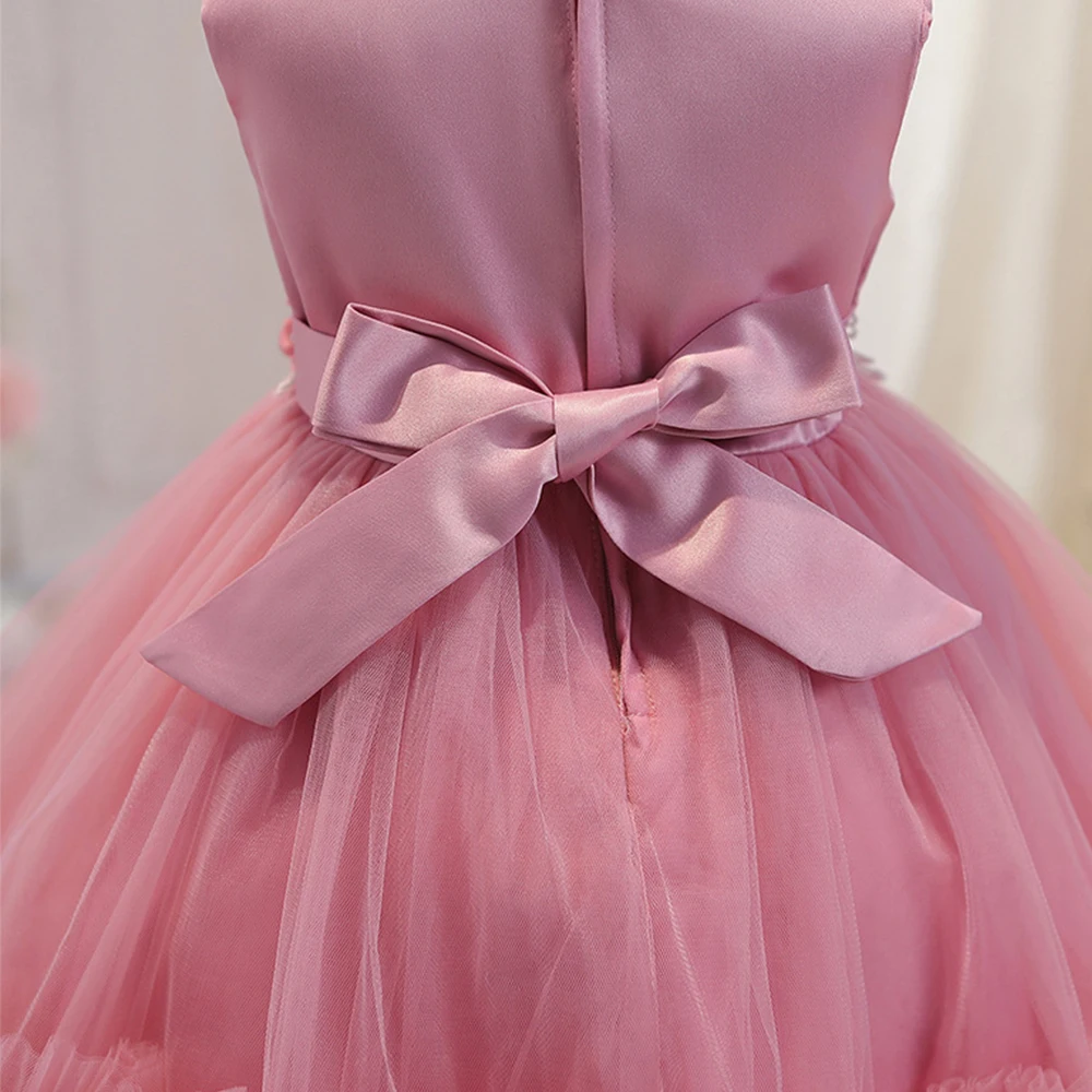 0-4 year Evening dresses flower bow sleeveless prom dress baby mesh cake dress banquet host performance Birthday Girl\'s Princes