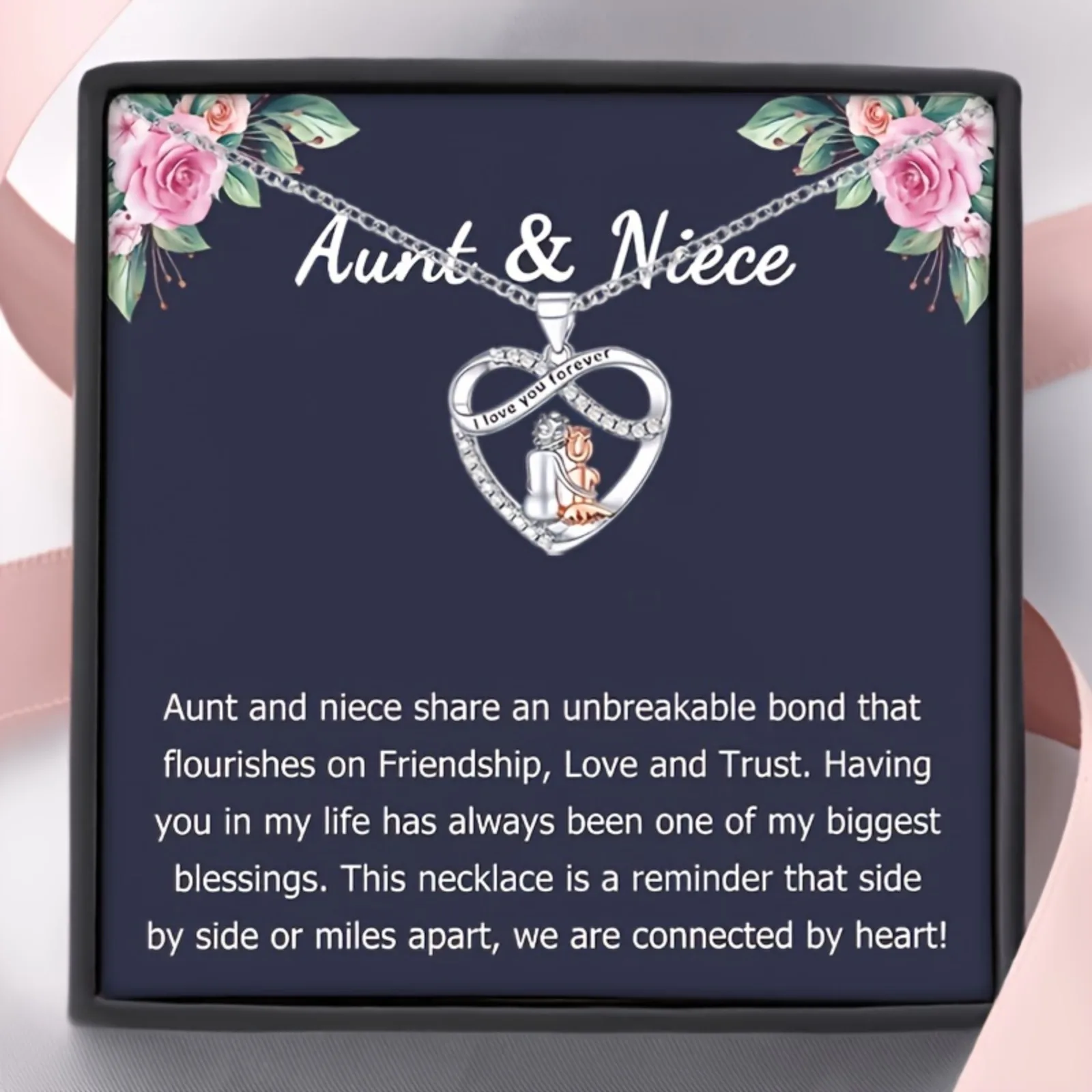 Endless Love Necklace for Aunt & Niece, Copper Inlaid Zirconia, Niece's Birthday Gift, Graduation Gift, Any Holiday Gift