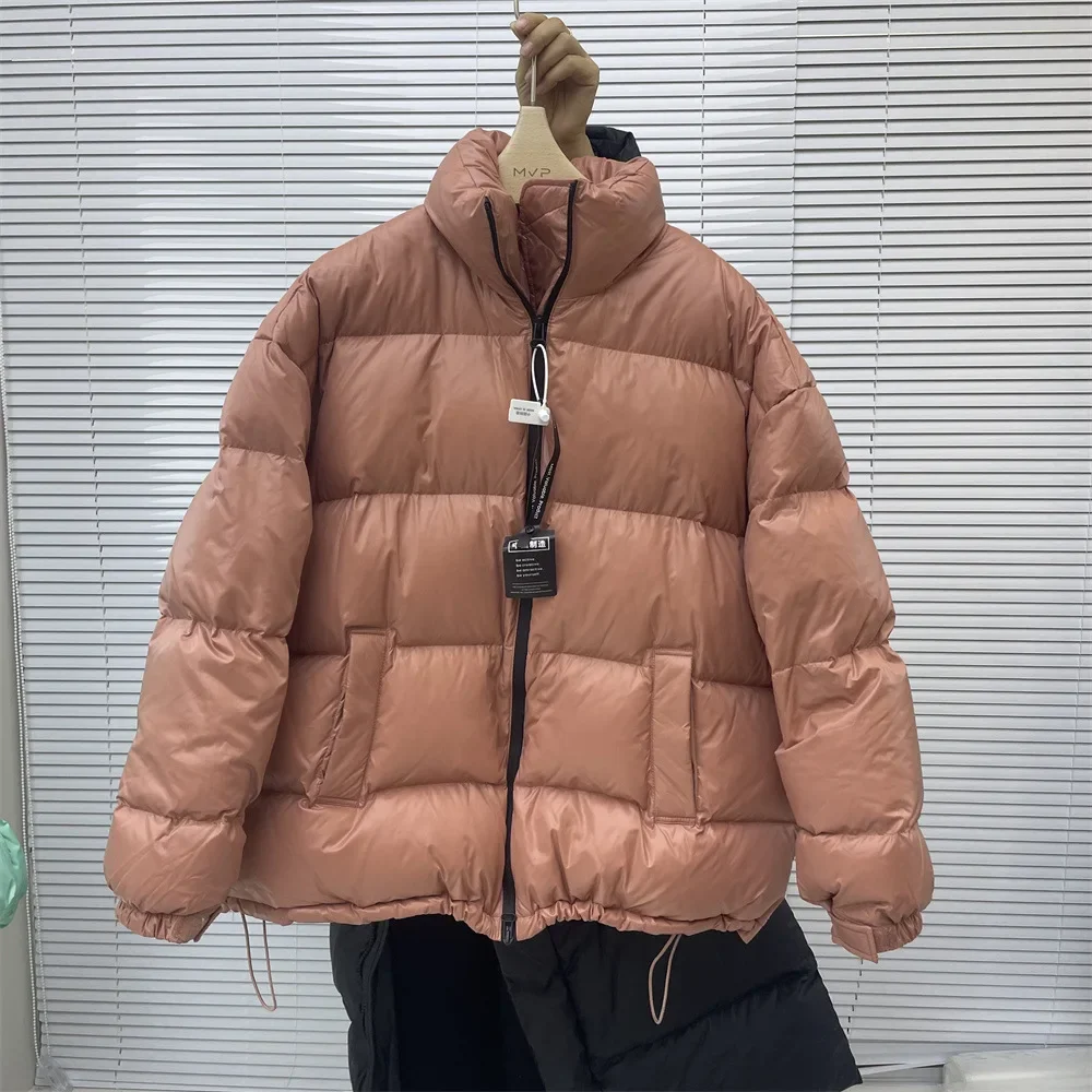 Winter New Puffer Jacket Women 90 White Duck Down Thickened Warm No-wash Glossy Stand Collar Windproof Short Down Jacket