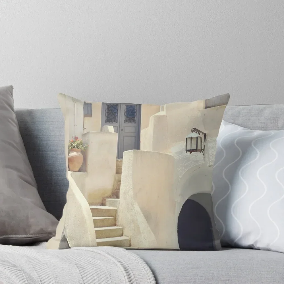 Santorini Architecture Charming House in Greek Street Throw Pillow christmas ornaments 2025 ornamental pillows pillow