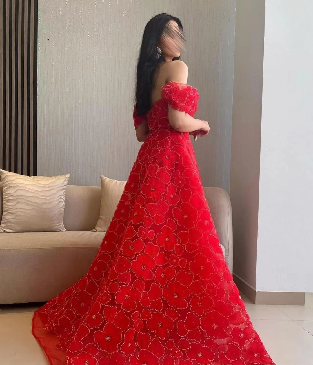 Red Luxury Evening Dresses Off Shoulder Flower Embroidery A-Line Prom Dresses 2023 Arabia Popular Formal Occasion Party Dresses