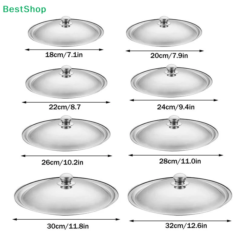 ★18-32Cm Stainless Steel Round Pot Lid Universal Replacement Frying Pan Cover Smooth Edge Dishwasher Safe For Skillet Wok Pot