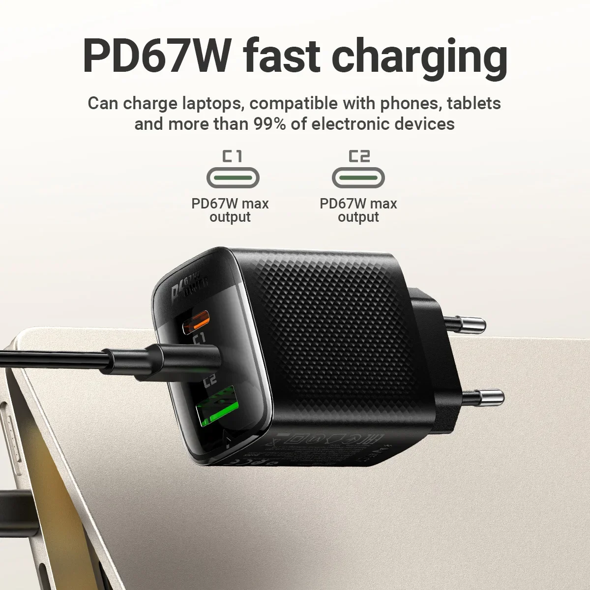 

Умное зарядное устройство PD GaN для быстрой зарядки iPad и MacBook, адаптер с 3 портами Type-C для iPhone 17/16/15, телефонов Samsung, Huawei