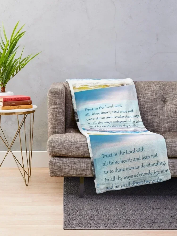 Proverbs 3:5-6 Scripture on Ocean Background Throw Blanket christmas gifts wednesday Single Blankets