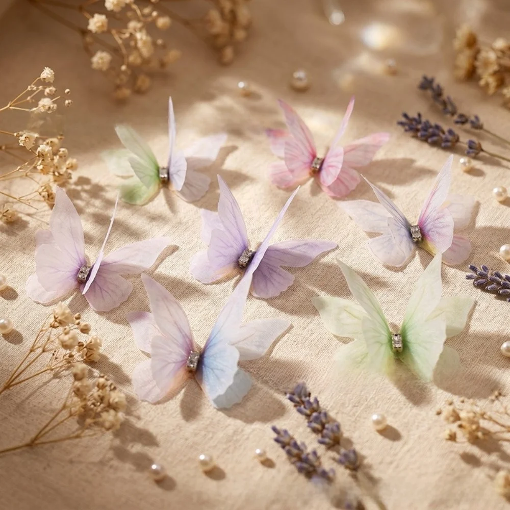 50Pcs 3D Organza Fabric Butterfly Appliques Colorful Translucent Chiffon Butterfly Embroidered Patches Double-layer