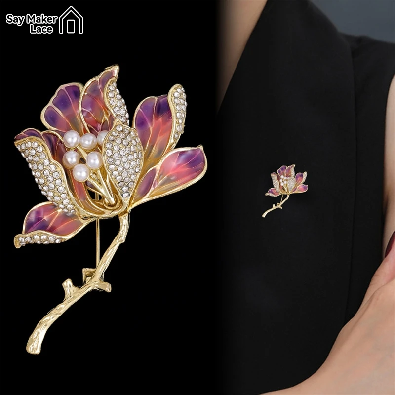 1Pcs Fashion Rhinestone Pearl Haitang Flower Brooches For Women Clothing Coat Party Acccessries Gifts