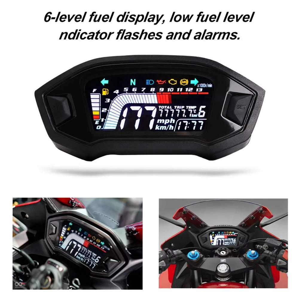 ZK40 Motorcycle Speedometer Universal Tachometer LCD Digital  Gauge Fuel Level Meter for 1,2,4 Cylinders