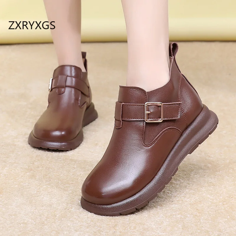 ZXRYXGS 2025 أفضل جلد البقر النساء بوط من الجلد الطبيعي حذاء واحد شقة عدم الانزلاق أحذية كبيرة الحجم موضة أحذية الشتاء الدافئة النساء #5
