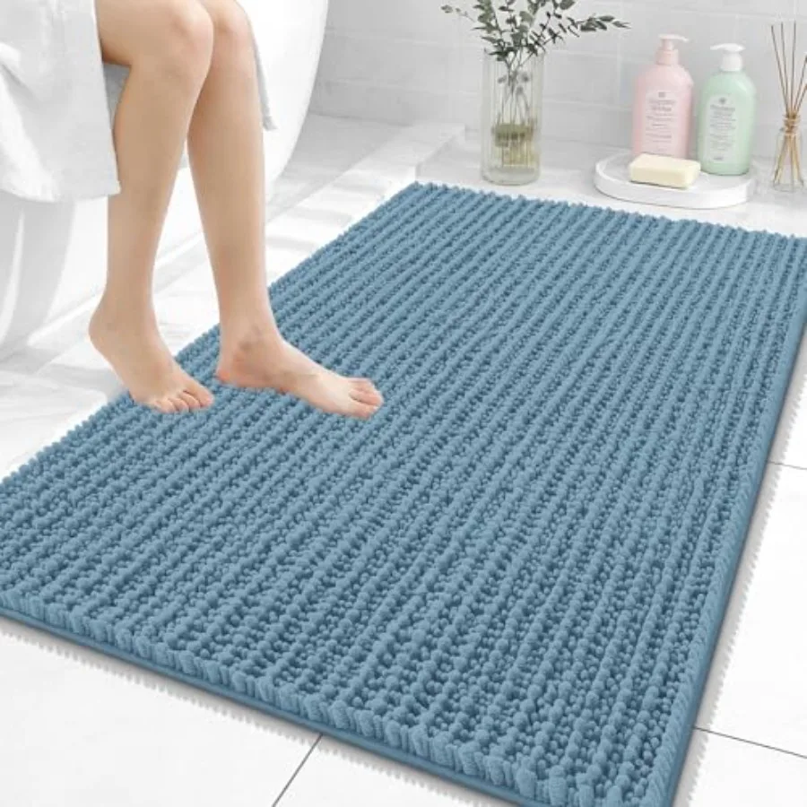 

Bathroom Rug Mat 40x32 Thick Soft and Absorbent Chenille Bath Mat Non-Slip Rubber Backing Machine Washable Quick Dry Bath Rugs