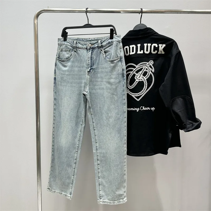 

Модные светло-голубые повседневные джинсы для мужчин, весна-осень, длинные брюки в уличном стиле, молодежные, трендовые, бренд Bird Poer