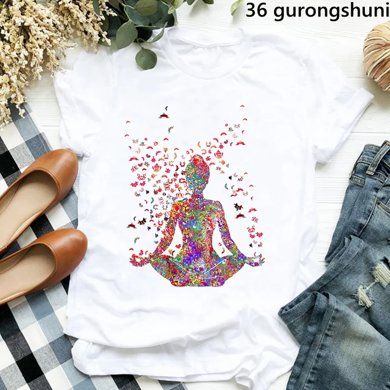 

2024 New Yoga Tree Growing From A Lady Funny Women Tshirt Fashion Women Yoga Clothing Tshirt Summer Casual Tee Shirt Femme Tops