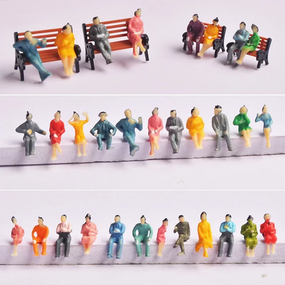 100Pcs ABS People Figures Toys Seated Painted Model 1:100 Scale Miniature People Model Collection Railway Sitting Passengers