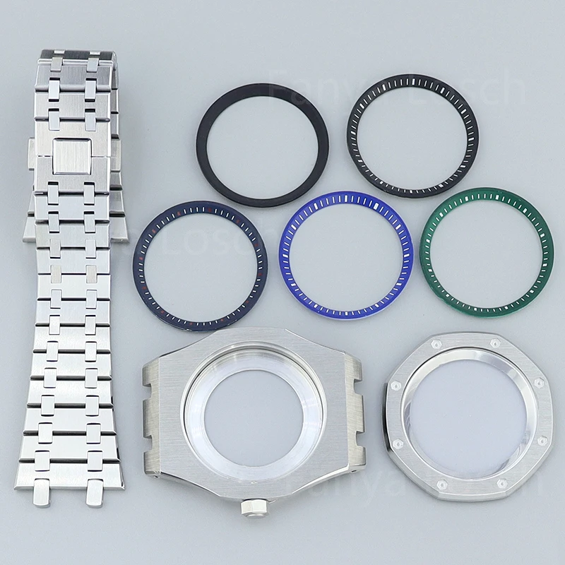 

Silver 41mm Luxury Watch Case Watchband Sapphire Parts For Oak Seiko nh35 nh34 nh36 nh38 Movement 28.5mm Dial With Chapter Ring