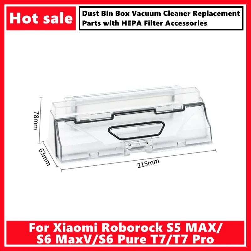 قطع غيار مكنسة كهربائية مع فلتر HEPA ، صندوق صندوق صندوق الغبار ، الملحقات ، Xiaomi Roborock ، S5 MAX ، S6 MaxV ، S6 Pure ، T7 ، T7 Pro