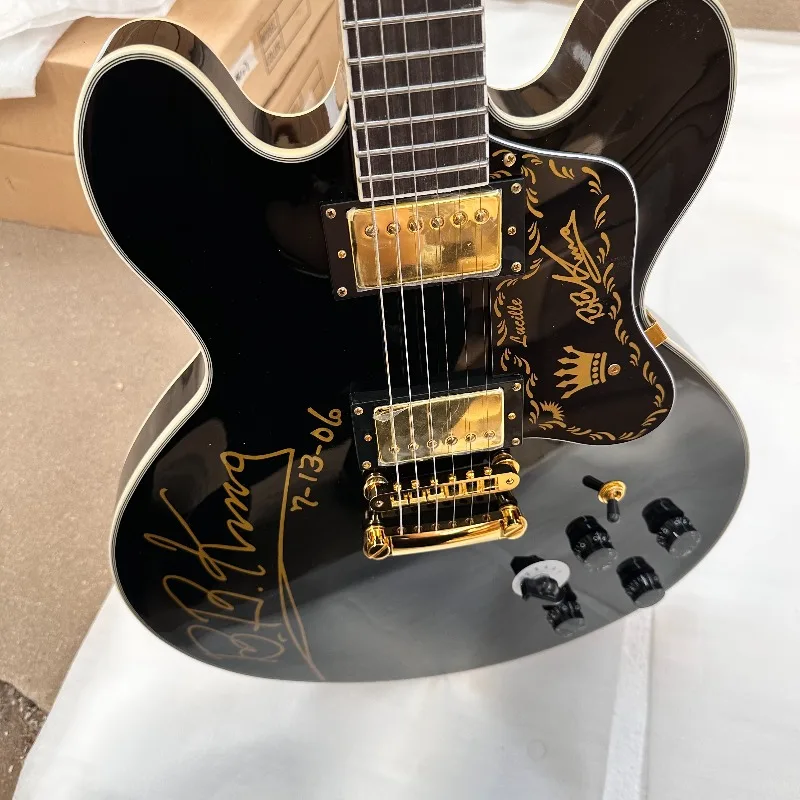 Signature King BB Non F-Hole Half Hollow Electric Guitar LUC Gold Hardware Double Coil High End Customized Neck Signature