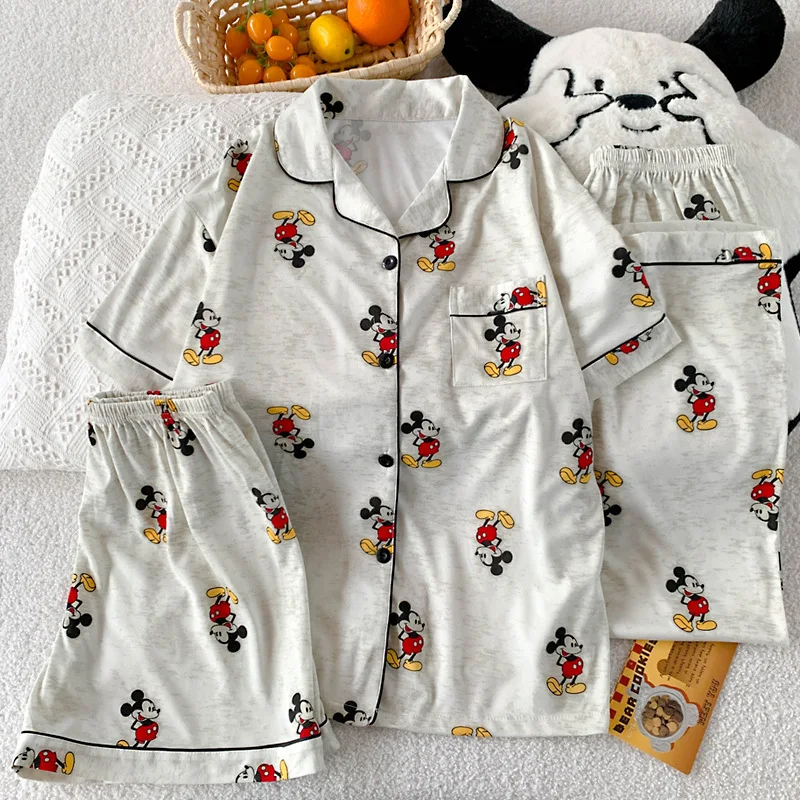 3 Stuks Mickey Mouse Pyjama Set Vrouwen Zomer Korte Mouwen Leuke Nachtkleding Herfst Student Thuis Kleding Driedelige set Nachtjapon